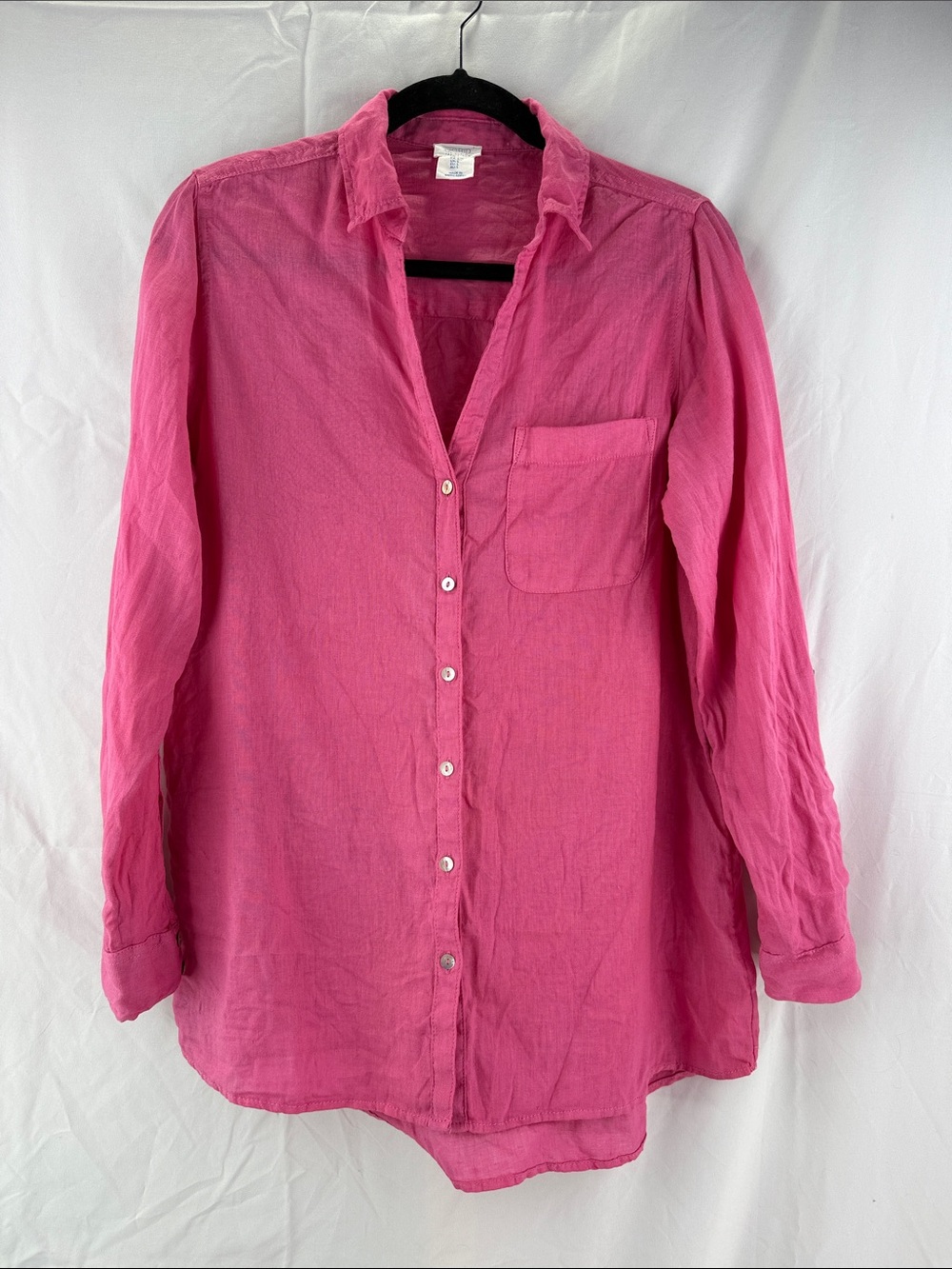 Sigrid Olsen Women’s Size Small 100% Linen Fuschia Button Up Tab Roll Sleeve